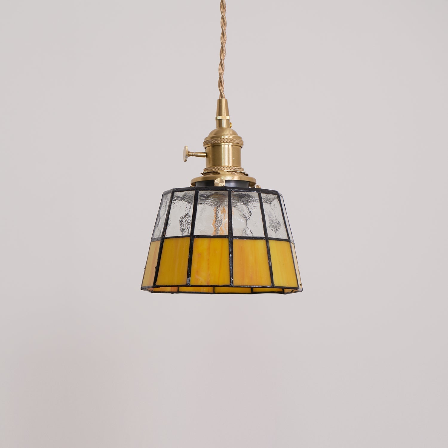 Vintage Stained Glass Shade With Brass Pendant Lamp